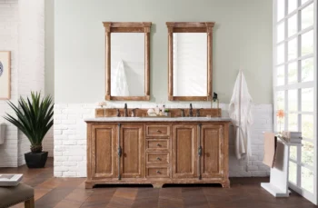 Providence 72" Double Vanity, Driftwood w/ 3 CM Carrara Marble Top - Image 2