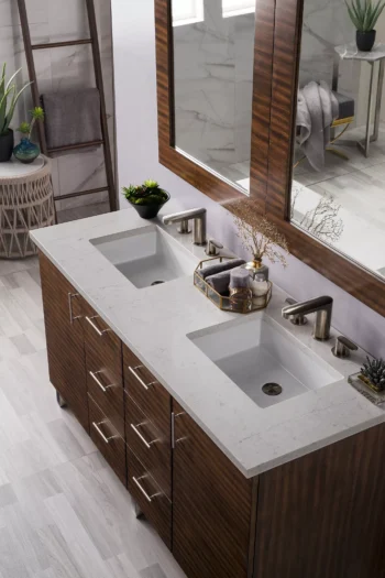 Metropolitan 60" Double Vanity, American Walnut w/ 3 CM Eternal Jasmine Pearl Quartz Top - Image 3