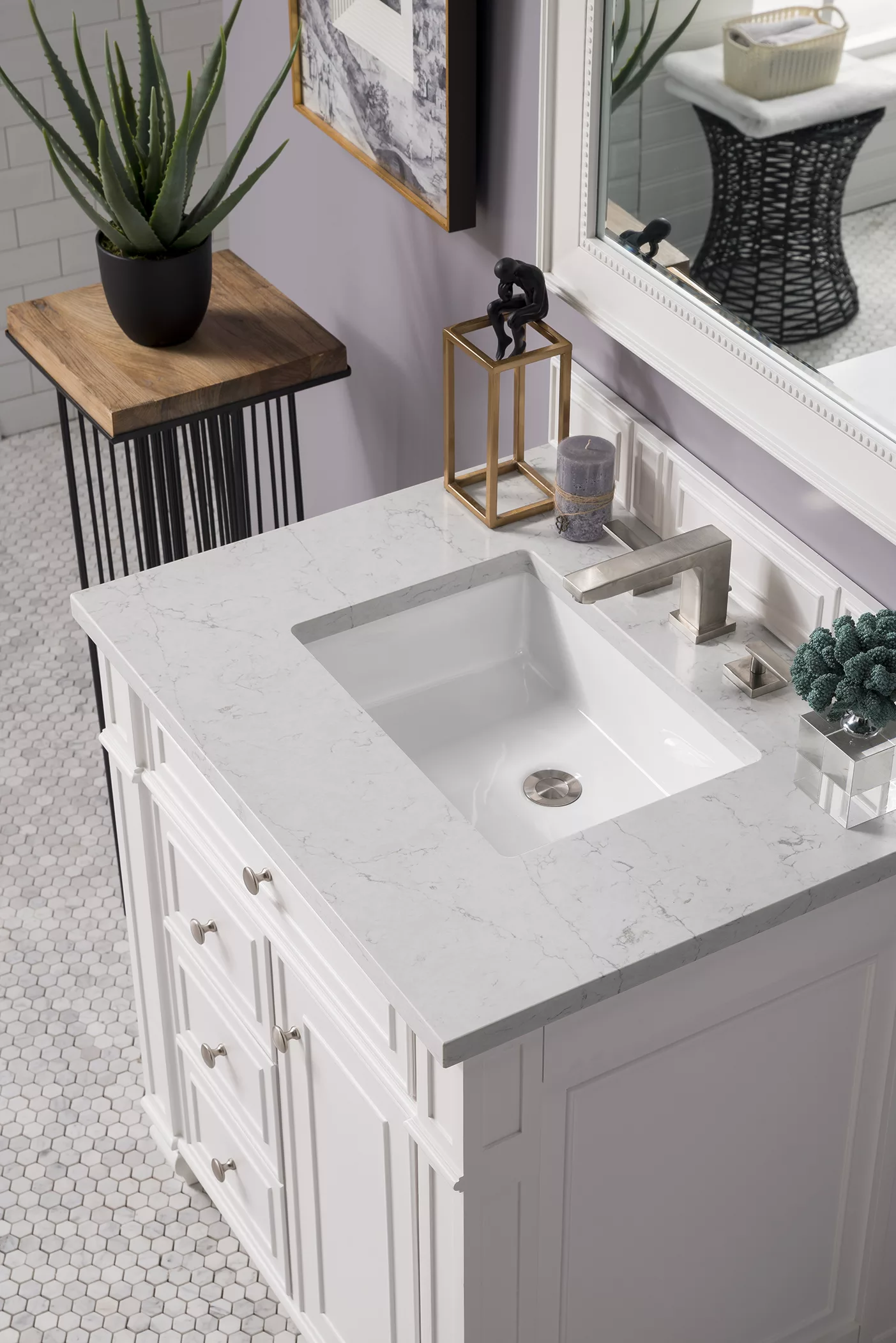 Bristol 30" Single Vanity, Bright White w/ 3 CM Eternal Jasmine Pearl Quartz Top - Image 3