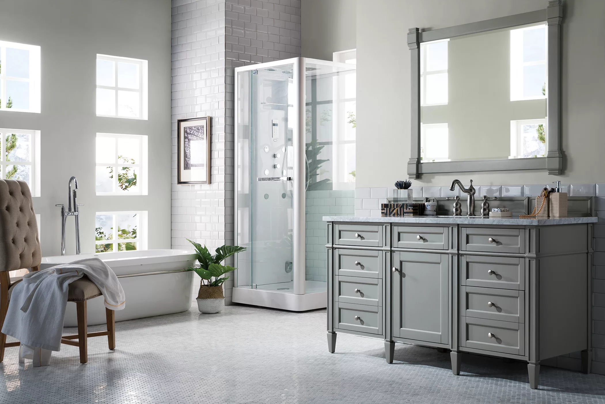 Brittany 60" Single Vanity, Urban Gray w/ 3 CM Carrara Marble Top - Image 3