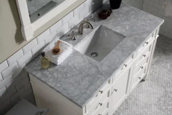 Brittany 48" Single Vanity, Bright White w/ 3 CM Carrara Marble Top - Image 3