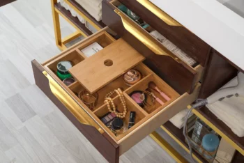 Columbia 59" Double Vanity, Coffee Oak, Radiant Gold w/ Glossy White Composite Stone Top - Image 5