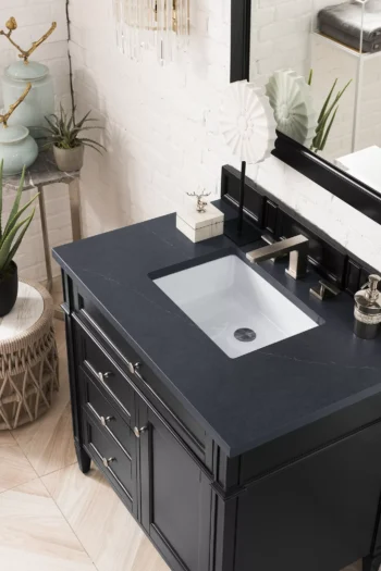 Brittany 36" Single Vanity, Black Onyx w/ 3 CM Charcoal Soapstone Quartz Top - Image 3