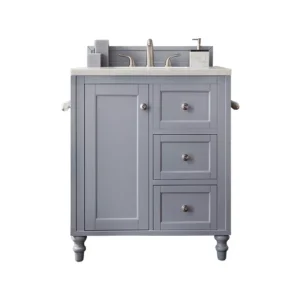 Copper Cove Encore 30″ Single Vanity, Silver Gray w/ 3 CM Eternal Jasmine Pearl Quartz Top