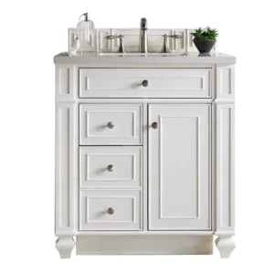 Bristol 30″ Single Vanity, Bright White w/ 3 CM Eternal Jasmine Pearl Quartz Top