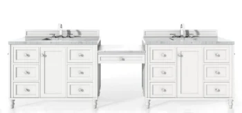 Copper Cove Encore 122" Double Vanity Set, Bright White w/ 3 CM Arctic Fall Solid Surface Top