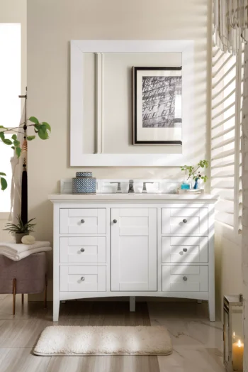 Palisades 48" Single Vanity, Bright White w/ 3 CM Arctic Fall Solid Surface Top - Image 2