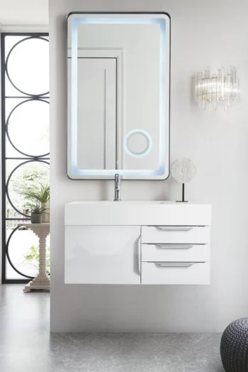 Mercer Island 36" Single Vanity, Glossy White w/ Glossy White Composite Stone Top - Image 2