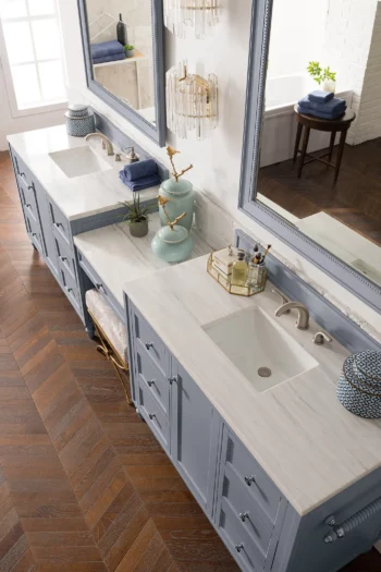Copper Cove Encore 122" Double Vanity Set, Silver Gray w/ 3 CM Arctic Fall Solid Surface Top - Image 6