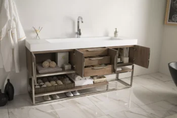 Columbia 72" Single Vanity, Latte Oak w/ Glossy White Composite Stone Top - Image 4