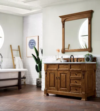 Brookfield 48" Single Vanity, Country Oak w/ 3 CM Carrara Marble Top - Image 3