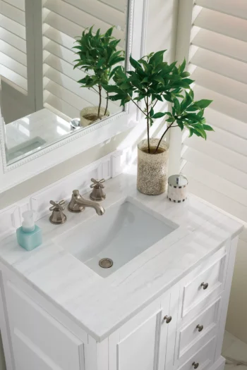 De Soto 30" Single Vanity, Bright White w/ 3 CM Arctic Fall Solid Surface Top - Image 5