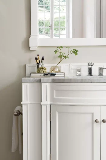 Brittany 46" Single Vanity, Bright White w/ 3 CM Carrara Marble Top - Image 6