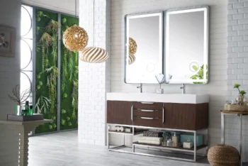Columbia 59" Double Vanity, Coffee Oak w/ Glossy White Composite Stone Top - Image 3