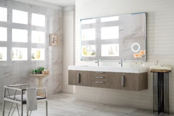 Mercer Island 72" Double Vanity, Ash Gray w/ Glossy White Composite Stone Top - Image 3