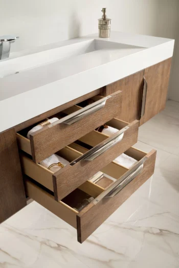 Mercer Island 72" Single Vanity, Latte Oak w/ Glossy White Composite Stone Top - Image 5