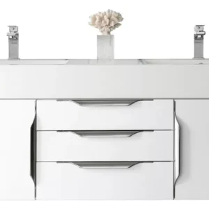 Mercer Island 59″ Double Vanity, Glossy White w/ Glossy White Composite Stone Top
