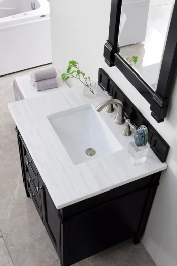 Brittany 30" Single Vanity, Black Onyx w/ 3 CM Arctic Fall Solid Surface Top - Image 3