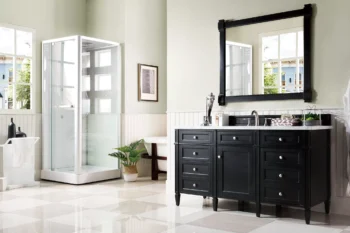 Brittany 60" Single Vanity, Black Onyx w/ 3 CM Carrara Marble Top - Image 3