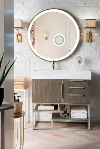Columbia 36" Single Vanity, Ash Gray w/ Glossy White Composite Stone Top - Image 2