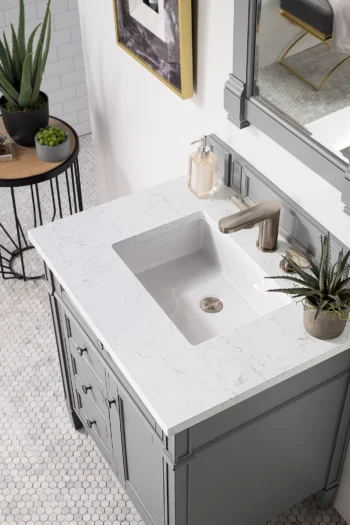Brittany 30" Single Vanity, Urban Gray, w/ 3 CM Eternal Jasmine Pearl Quartz Top - Image 3