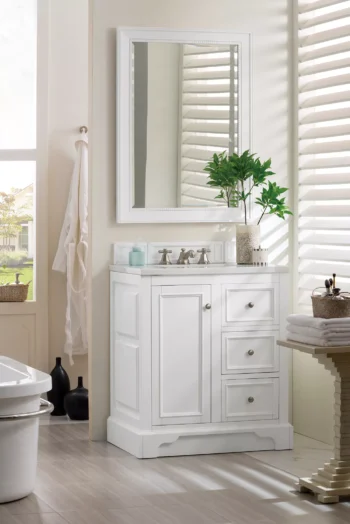 De Soto 30" Single Vanity, Bright White w/ 3 CM Arctic Fall Solid Surface Top - Image 3