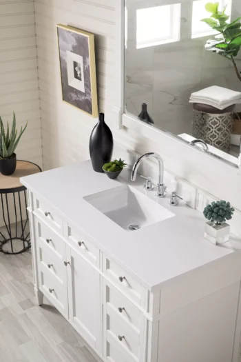 Brittany 48" Single Vanity, Bright White w/ 3 CM White Zeus Quartz Top - Image 5