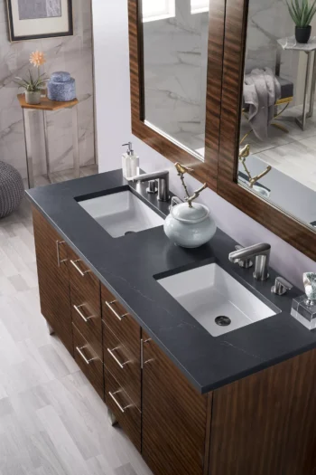 Metropolitan 60" Double Vanity, American Walnut w/ 3 CM Charcoal Soapstone Quartz Top - Image 3
