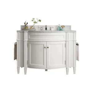 Brittany 46″ Single Vanity, Bright White w/ 3 CM Arctic Fall Solid Surface Top