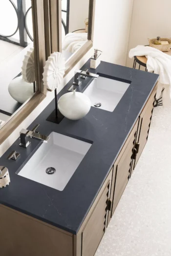 Portland 60" Double Vanity Whitewashed Walnut w/ 3 CM Charcoal Soapstone Quartz Top - Image 3