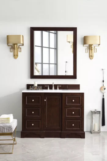 De Soto 48" Single Vanity, Burnished Mahogany w/ 3 CM White Zeus Quartz Top - Image 2