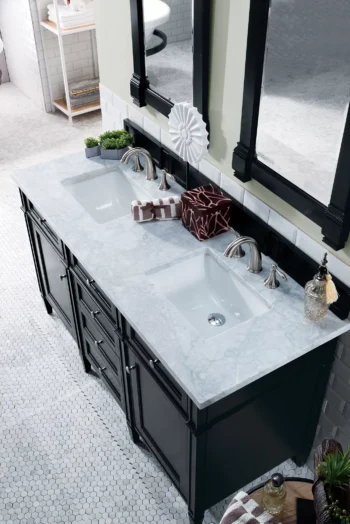 Brittany 60" Double Vanity, Black Onyx w/ 3 CM Carrara Marble Top - Image 5