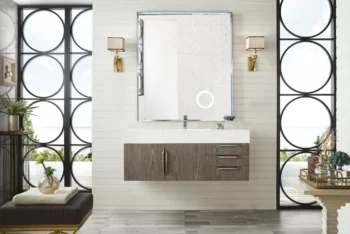 Mercer Island 48" Single Vanity, Ash Gray w/ Glossy White Composite Stone Top - Image 2