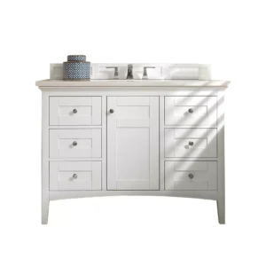 Palisades 48″ Single Vanity, Bright White w/ 3 CM Eternal Jasmine Pearl Quartz Top