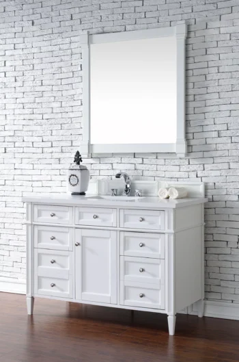 Brittany 48" Single Vanity, Bright White w/ 3 CM White Zeus Quartz Top - Image 3