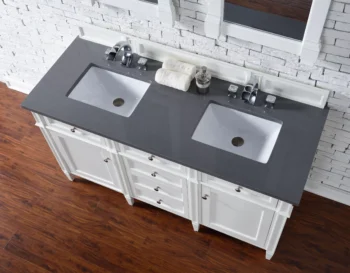 Brittany 60" Double Vanity, Bright White Vanity w/ 3 CM Charcoal Soapstone Quartz Top - Image 3