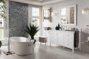 Palisades 60" Single Vanity, Bright White w/ 3 CM Arctic Fall Solid Surface Top - Image 3