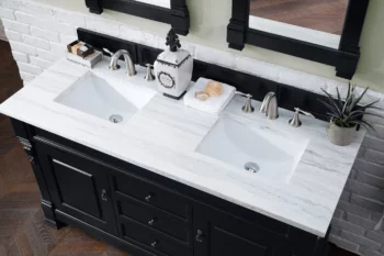 Brookfield 60" Double Vanity, Antique Black w/ 3 CM Arctic Fall Solid Surface Top - Image 3