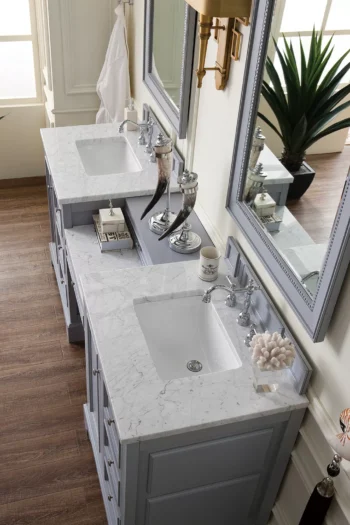 De Soto 82" Double Vanity Set, Silver Gray w/ 3 CM Carrara Marble Top - Image 3