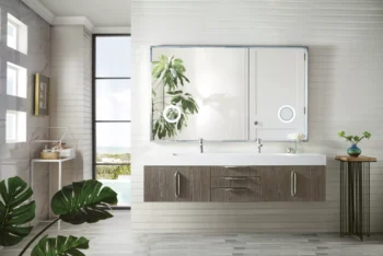 Mercer Island 72" Double Vanity, Ash Gray w/ Glossy White Composite Stone Top - Image 2