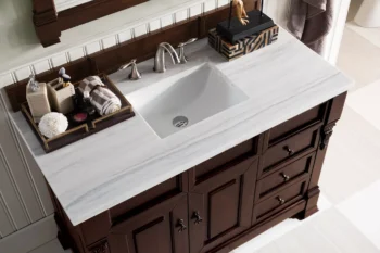 Brookfield 48" Single Vanity, Burnished Mahogany w/ 3 CM Arctic Fall Solid Surface Top - Image 3