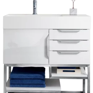 Columbia 36″ Single Vanity, Glossy White w/ Glossy White Composite Stone Top