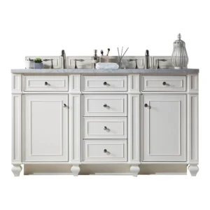 Bristol 60″ Double Vanity, Bright White w/ 3 CM Carrara Marble Top