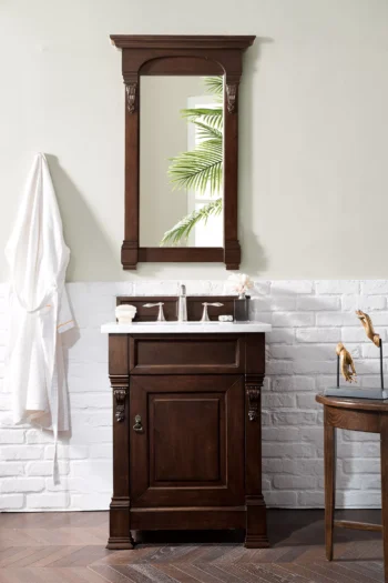 Brookfield 26" Single Vanity, Burnished Mahogany w/ 3 CM Carrara Marble Top - Image 2
