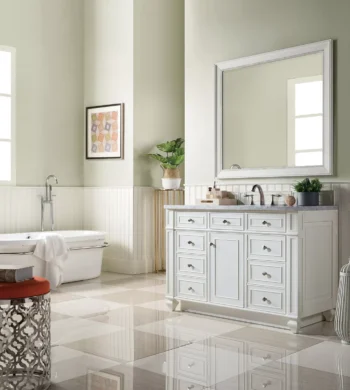 Bristol 48" Single Vanity, Bright White w/ 3 CM Carrara Marble Top - Image 4