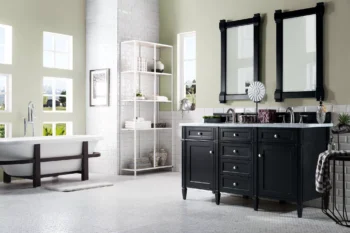 Brittany 60" Double Vanity, Black Onyx w/ 3 CM Carrara Marble Top - Image 3