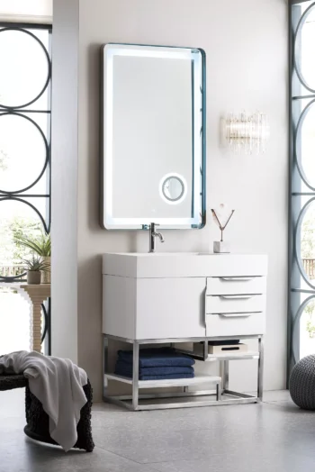 Columbia 36" Single Vanity, Glossy White w/ Glossy White Composite Stone Top - Image 3
