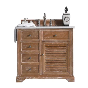 Savannah 36″ Single Vanity, Driftwood w/ 3 CM Eternal Jasmine Pearl Quartz Top