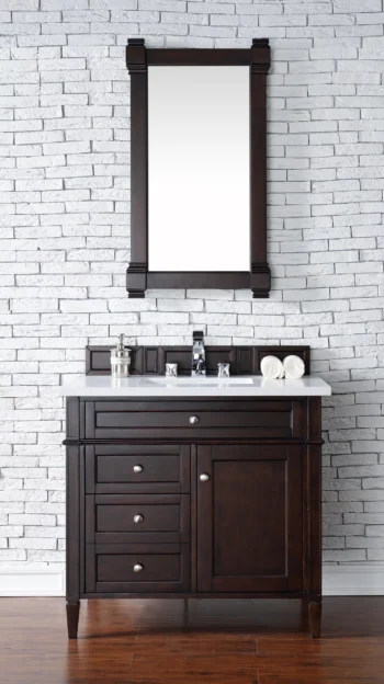 Brittany 36" Single Vanity, Burnished Mahogany w/ 3 CM White Zeus Quartz Top - Image 2