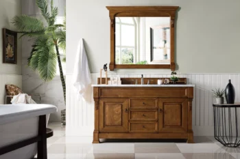 Brookfield 60" Single Vanity, Country Oak w/ 3 CM Carrara Marble Top - Image 2